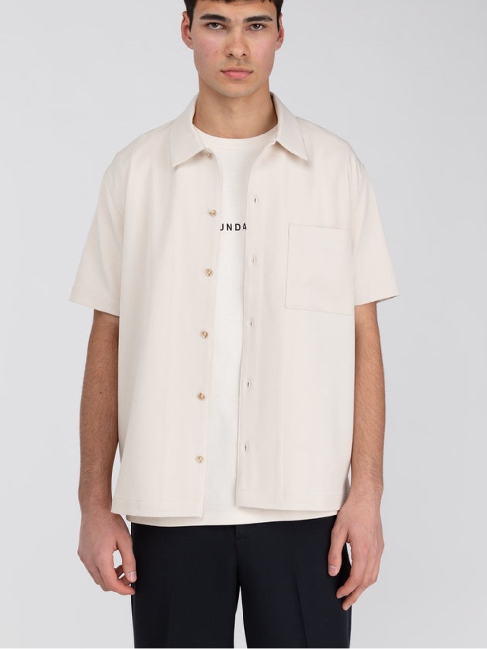 OAK + FORT Beige Short-Sleeve Button-Down Shirt